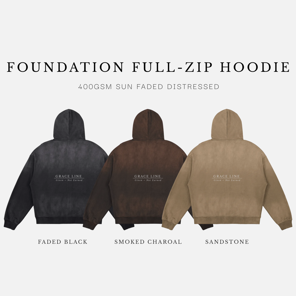 Foundation Full-Zip Hoodie — 440gsm Sun Faded Distressed
