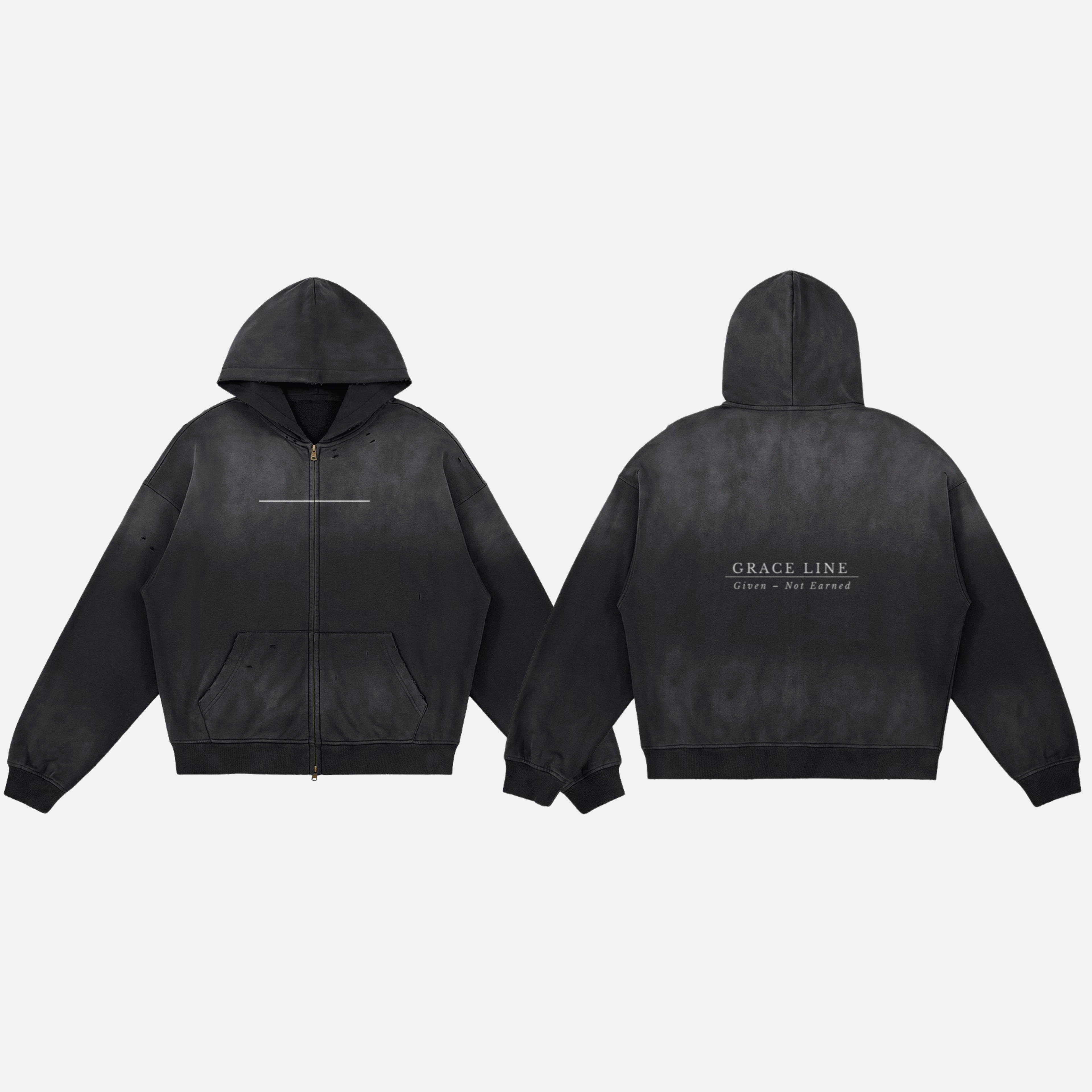 Foundation Full-Zip Hoodie — 440gsm Sun Faded Distressed