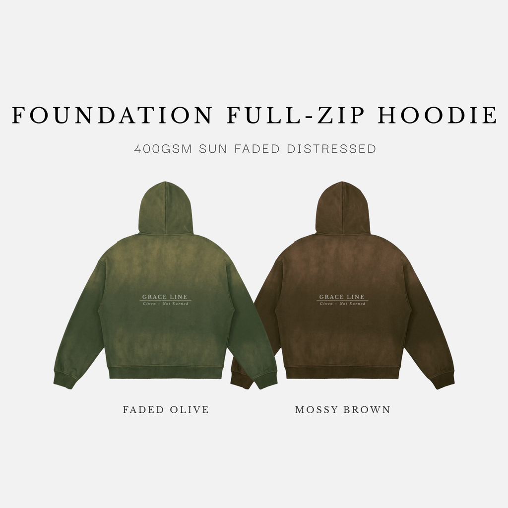 Foundation Full-Zip Hoodie — 440gsm Sun Faded Distressed